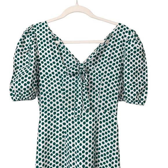 Vintage white green retro 50s polka dot fitted pinup style pencil dress medium - Picture 11 of 12